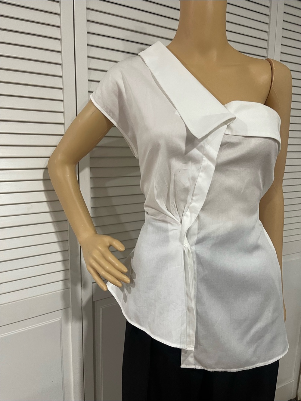 Women's White One-Shoulder Draped Blouse